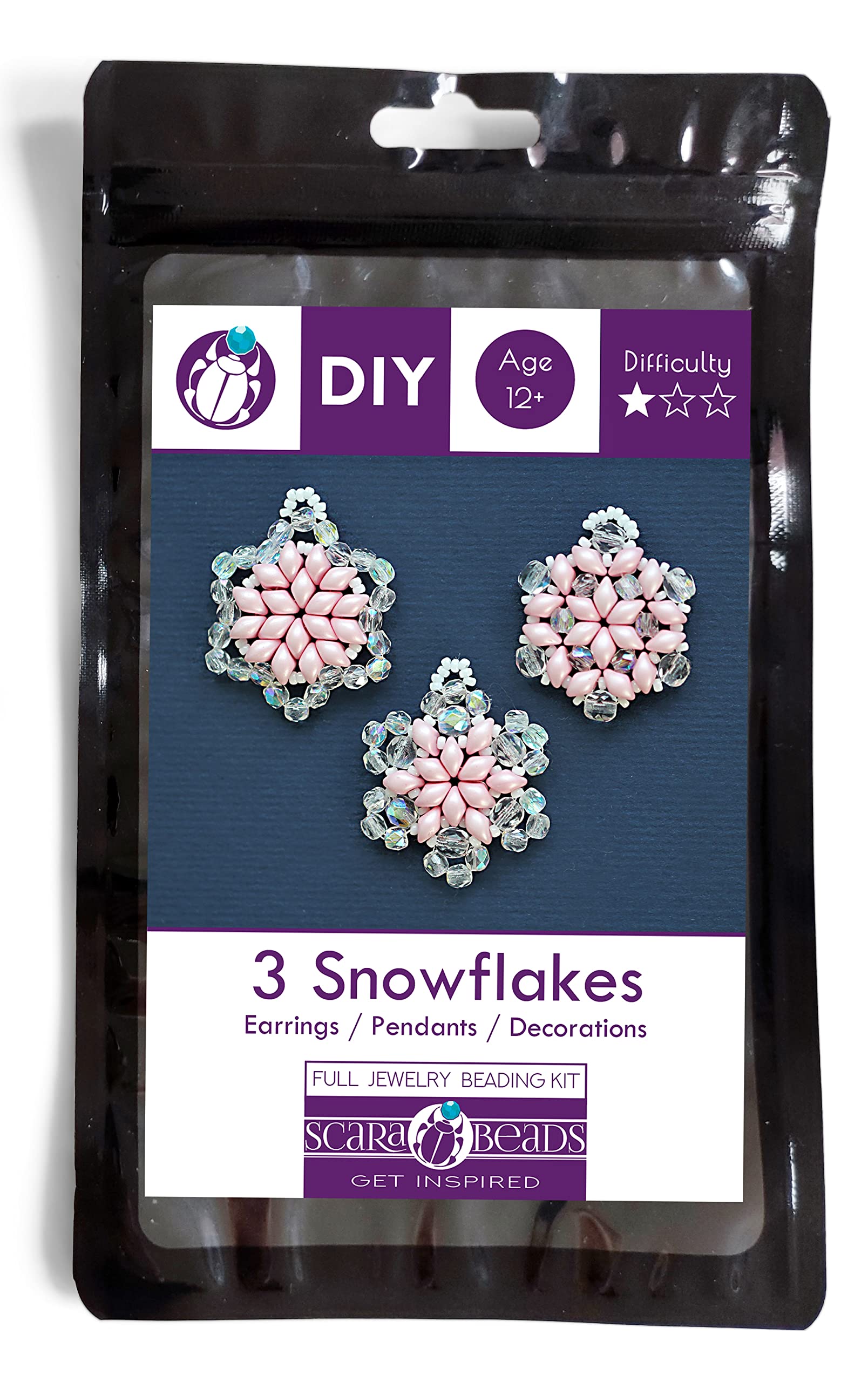Kit de abalorios y cuentas de copos de nieve para hacer joyas rosa
