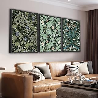 Large Framed Wall Art Flower Pattern, William Morris Floral Wall Pictures 16"x24"x3 Green Plants Painting Prints Modern Botanical Canvas Artwork for Living Room Bedroom Home Office Kitchen Decor