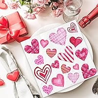 Vista 5 de Whaline 80 servilletas de papel de San Valentín de 6.5 x 6.5 pulgadas desechables con corazón blanco y rosa, servilletas de cena a cuadros a rayas