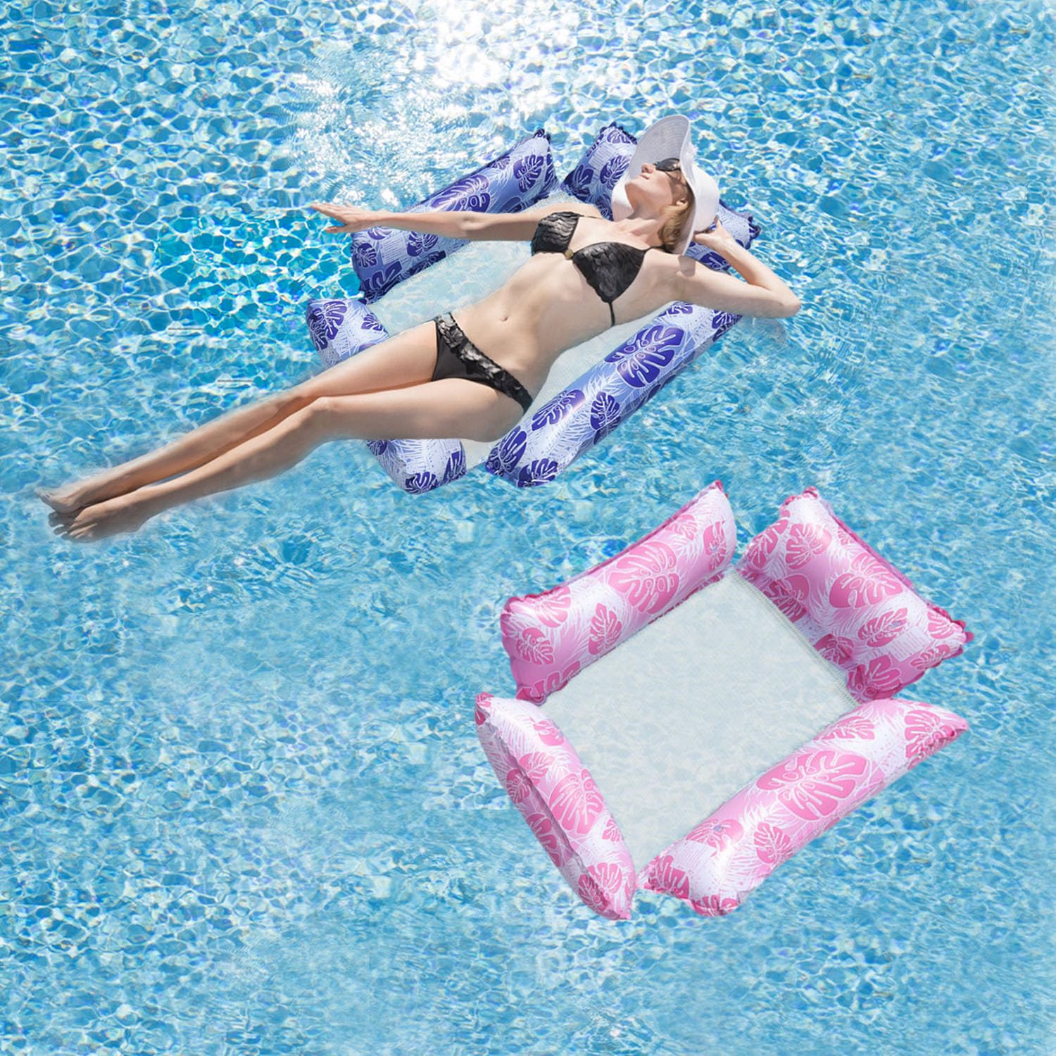 Materassino Gonfiabile Mare Adulto, Amaca Gonfiabile Galleggiante, Galleggiante Piscina Blu con Poggiatesta, Galleggiante Amaca Poltrona, Letto Galleggiante, Poltrona Gonfiabile Piscina