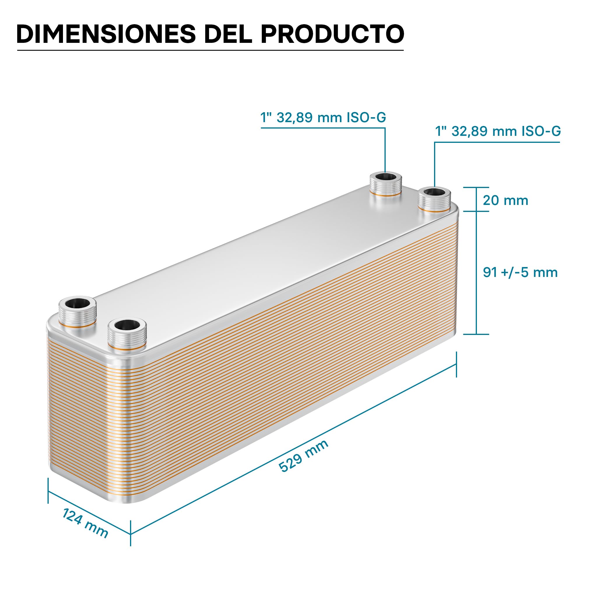 Wiltec Intercambiador calor térmico acero inoxidable 40 placas Termocambiador placas máx. 440 kW