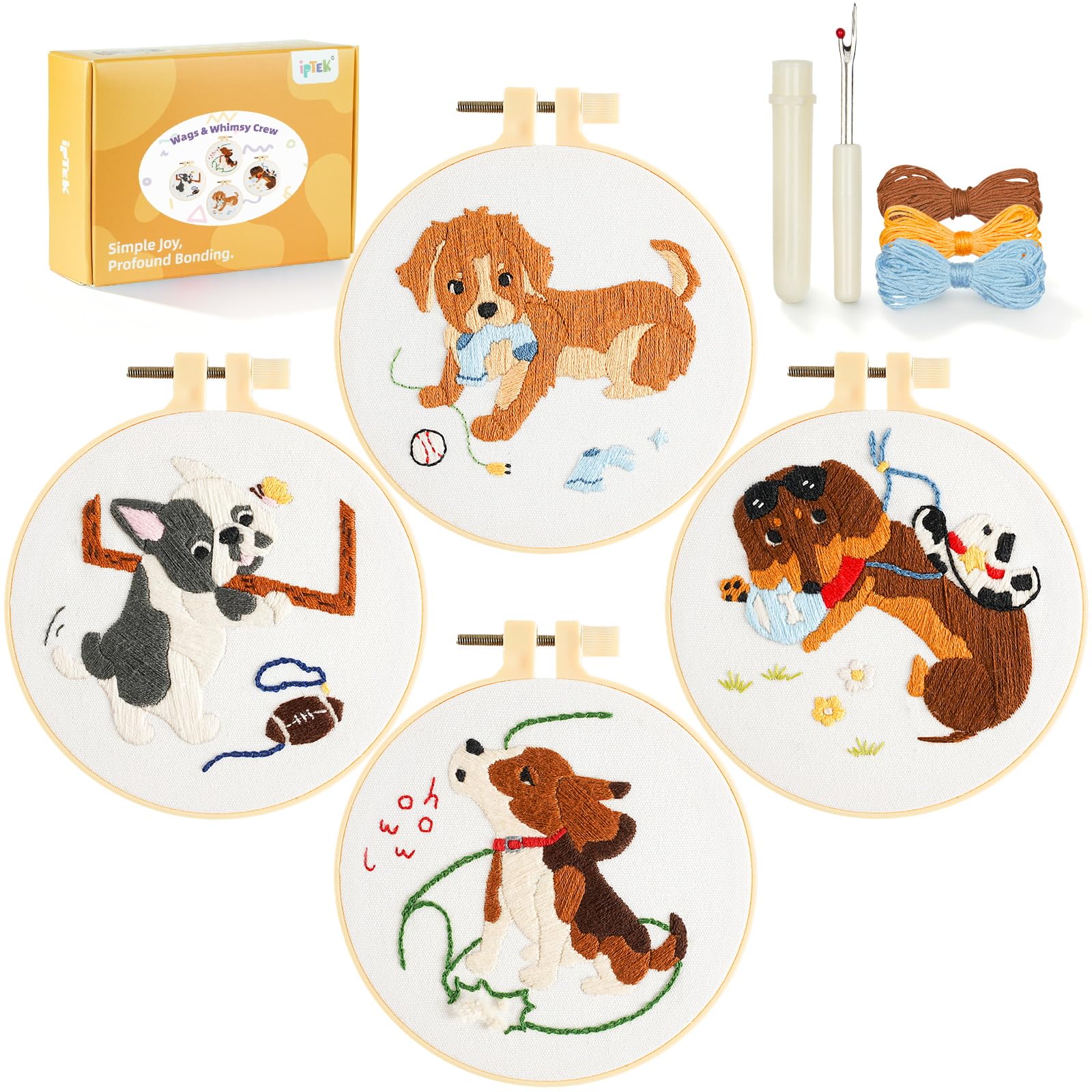 4 Pack Beginner Embroidery Kits for Adults DIY Starter Kit with,cross stitch kits for beginners,Stamped Patterns,Embroidery Hoop,Colorful Threads,Tools,Step by Step Instructions & Video Tutorial