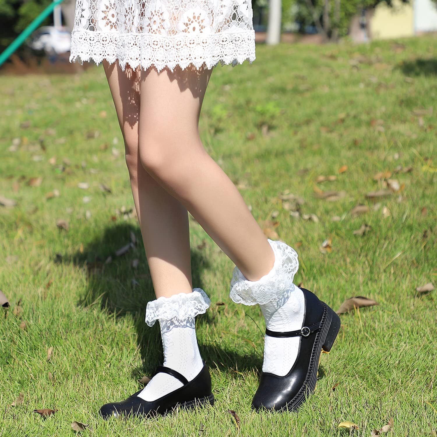 BIVOLU Womens Crew Socks Lace Ruffle Frilly Cotton Cute Princess Ankle Dress Socks for Girl 5 Pack - Image 9