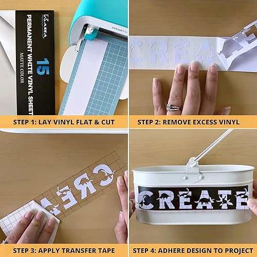 Miniatura 4 de Kassa - Hojas de vinilo permanentes (12.0 x 12.0pulgadas) - Incluye cinta de transferencia de bonificación - Paquete de vinilo autoadhesivo para