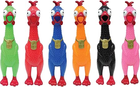 Amazon Animolds Squeeze Me ゴム製チキンおもちゃ スクイーズミーラバーチキンズ ノベルティスクイーキートイチキン マルチカラー Asc200 6pack ジョーク どっきり おもちゃ