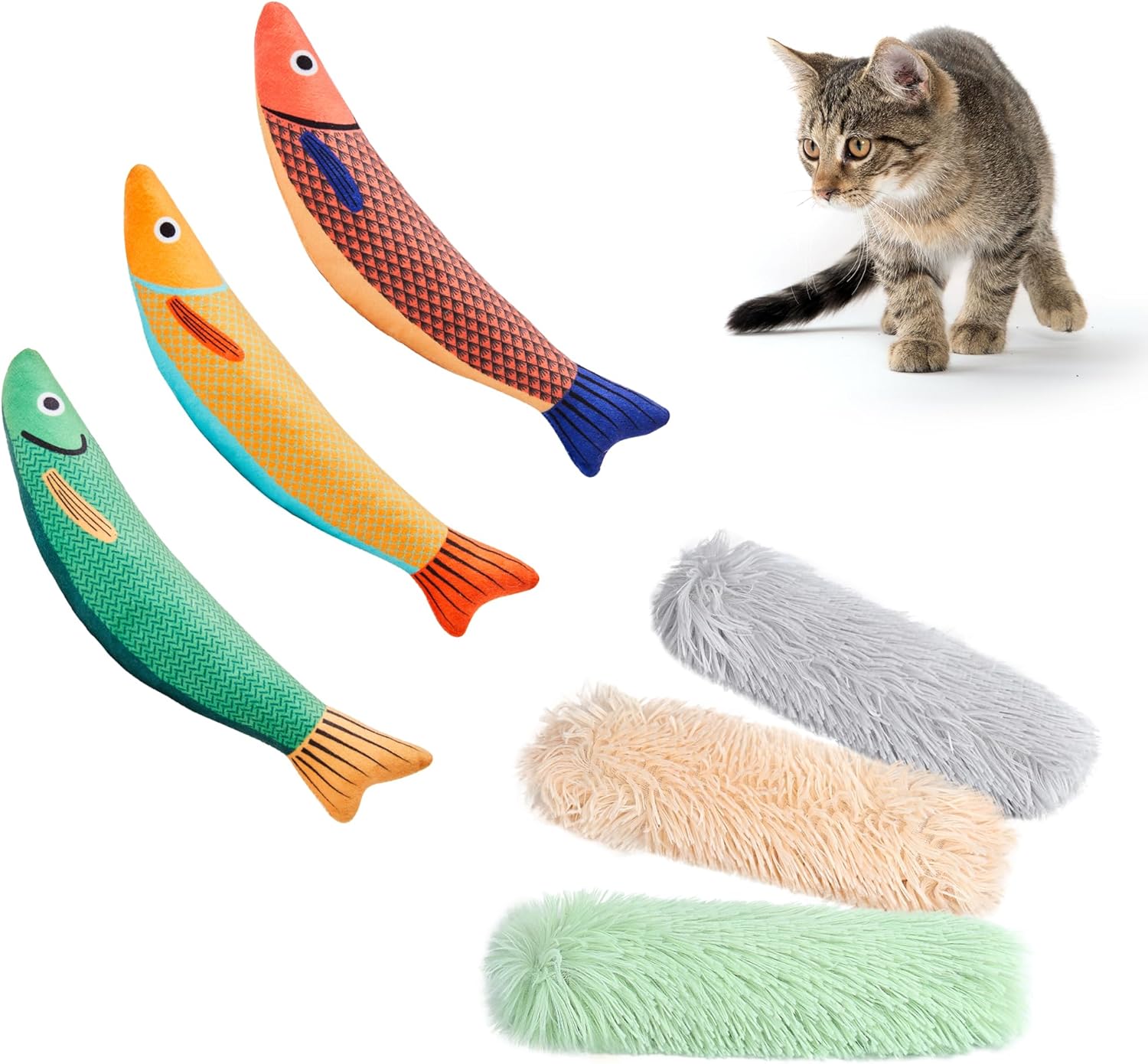 Potaroma 3 Pack Cat Pillows Catnip Toys and 3 Pack Saury Fish