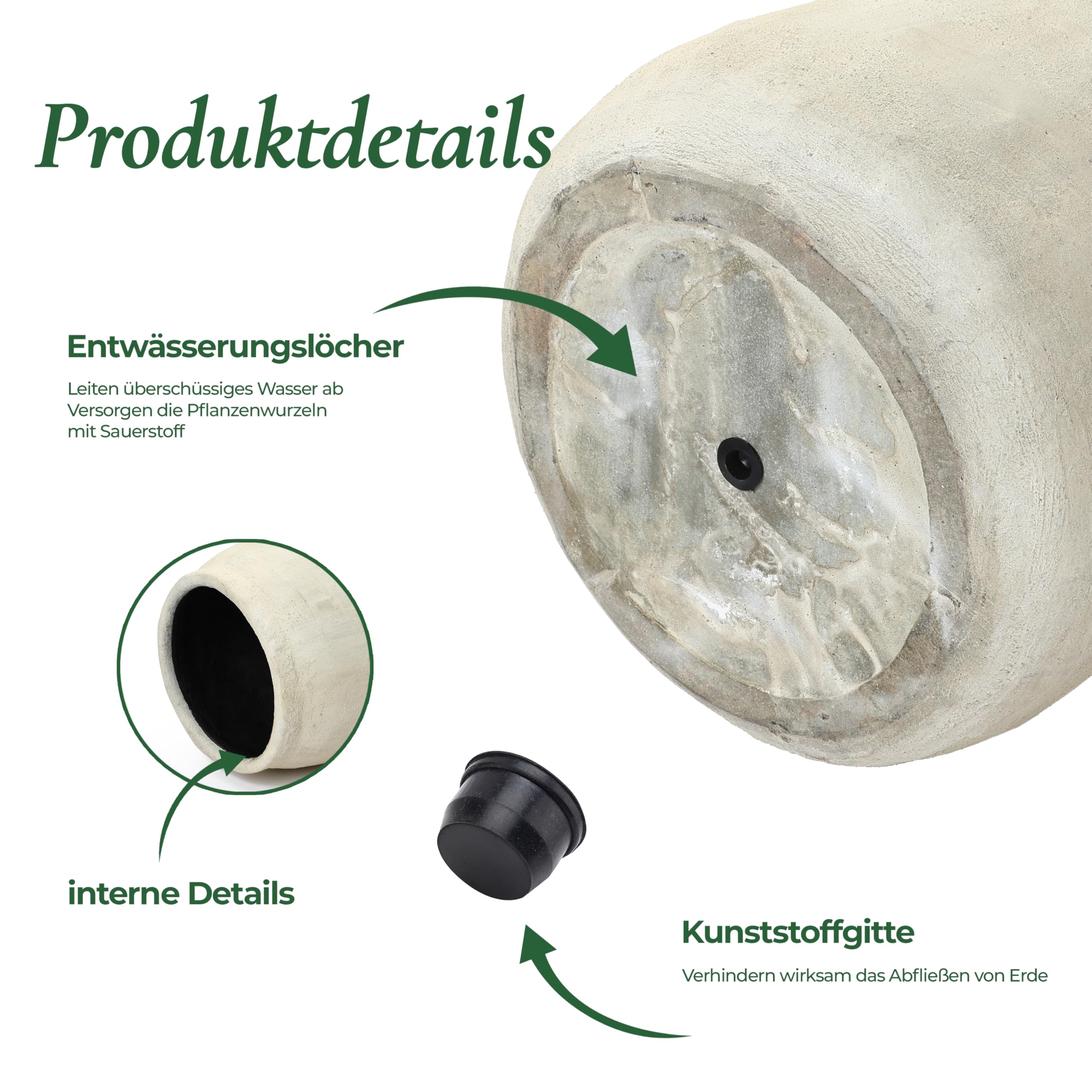 Hometopia Blumentopf Groß, Rund Übertöpfe Betonoptik für Außen & Innen, Massiver Pflanzkübel mit Drainage-Loch ideal für Wohnzimmer, Küche und Balkon (Beige, Ø42xH37 cm)
