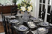 Vista 7 de Euro Ceramica Blue Garden 16 Piece Oven Safe Hand Painted Stoneware Dinnerware Set, Service for 4, Bold Vase Design/Floral Pattern, White and blue