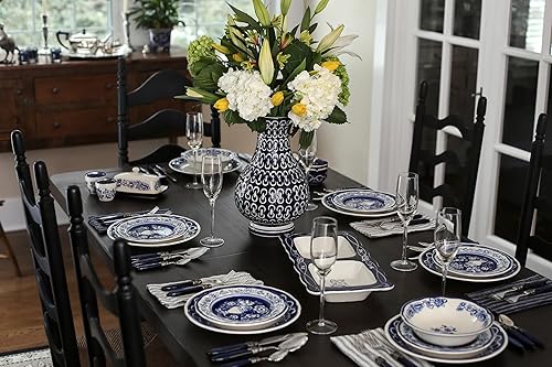 Miniatura 7 de Euro Ceramica Blue Garden - Juego de vajilla de cerámica pintada a mano de 16 piezas, apta para horno, servicio para 4, diseño de jarrón