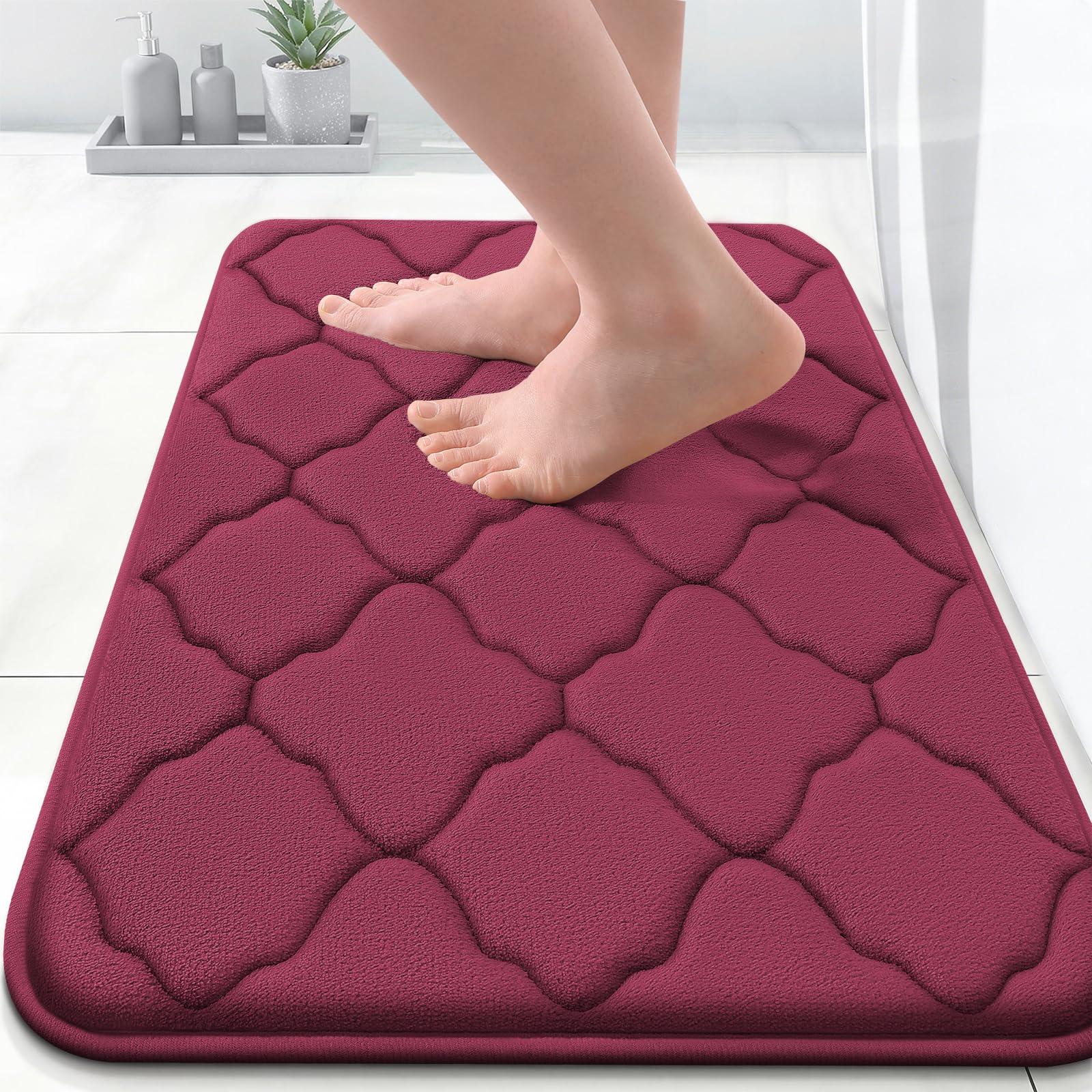 OLANLY Memory Foam Bath Mat Rug 24x16, Ultra Soft and Absorbent Bathroom Rugs, Non-Slip, Comfortable, Machine Washable Bath Carpet for Bathroom Floor,