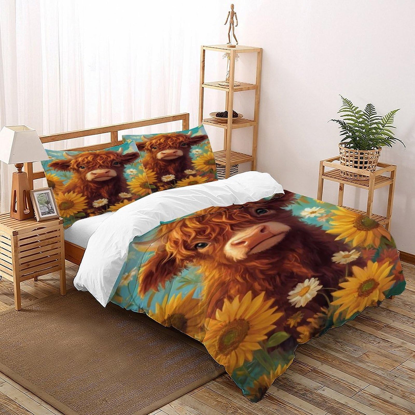 Parure de lit Vache des Highlands en microfibre douce premium format Super King