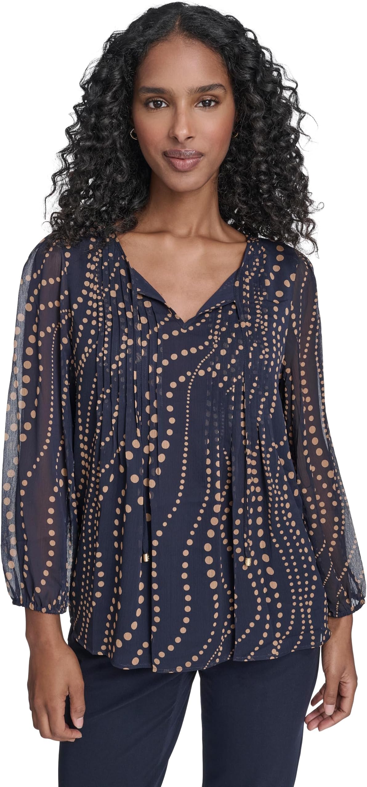 Womens Long Sleeve Pintuck Popover Work Blouse