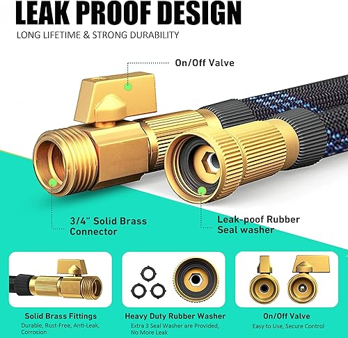 Miniatura 3 de Manguera de jardín de 100 pies, manguera de agua flexible Upgarded 2025 de 100 pies con boquilla rociadora de 10 patrones, sin torceduras, ligera,