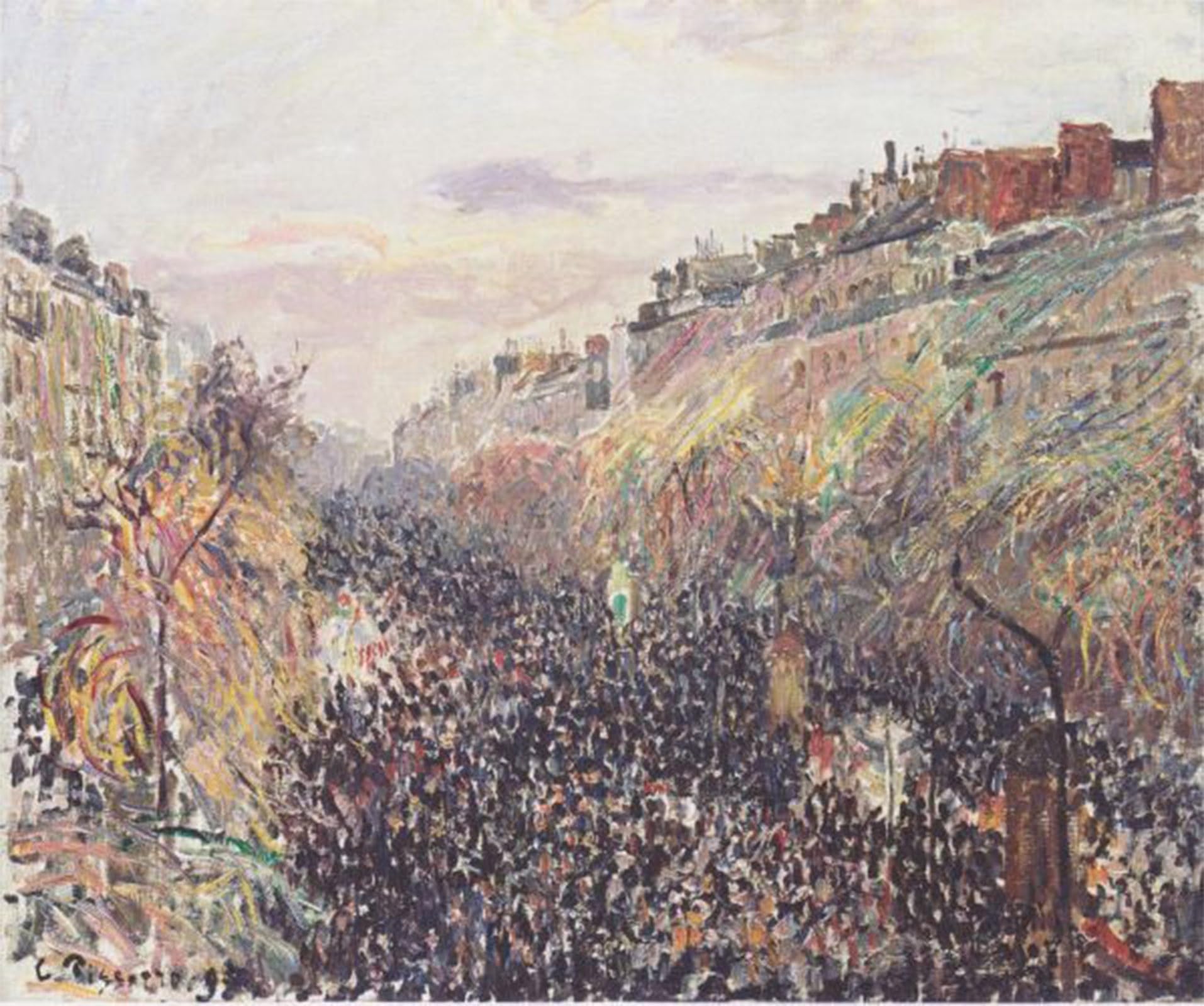 SERENDIPITP Vintage Wall Art Canvas Nordic Poster Canvas Print Picture the Boulevard Montmartre Carnival Day At Sunset by Camille Jacob Pissarro Wall Art Poster for Home Decor 60x90cm