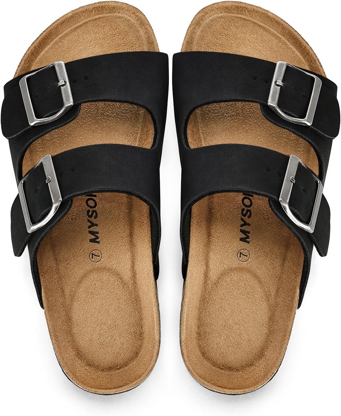 mysoft Womens Flat Sandals Cork Footbed Slides 2 Straps Adjustable Buckle Slip On Summer with +Comfort Shoes - Image 3