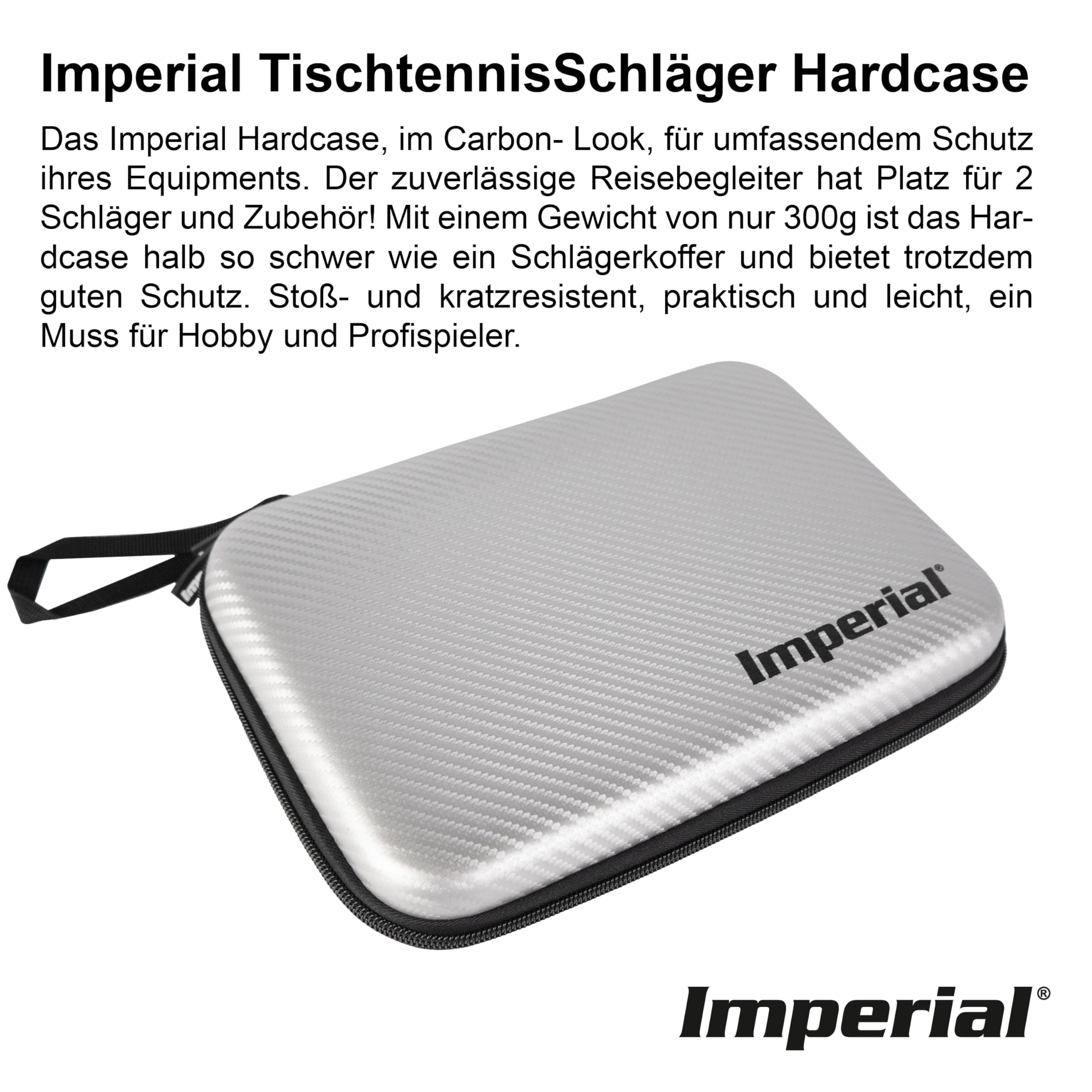 Imperial Hardcase Mallette de Tennis de Table | Argent | Aspect Carbone | Espace pour Deux Raquettes et Accessoires | Résistant aux Chocs et aux Rayures