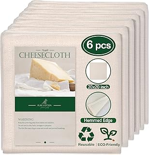 Sponsored Ad - 6 PCS 20x20 Inch Hemmed Cheesecloth, Grade 100, 100% Unbleached Cotton Fabric Ultra Fine Reusable Muslin Cl...