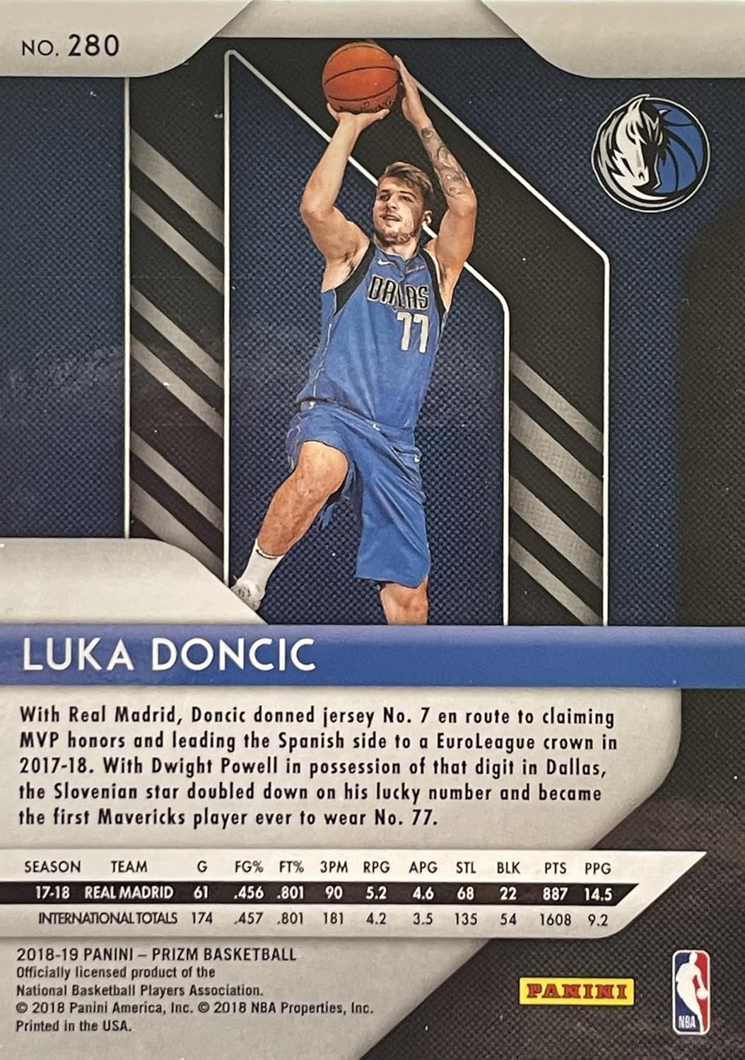 2018-19 Panini Prizm LUKA DONCIC Basketball ROOKIE Card, Dallas Mavericks, Now with the Lakers