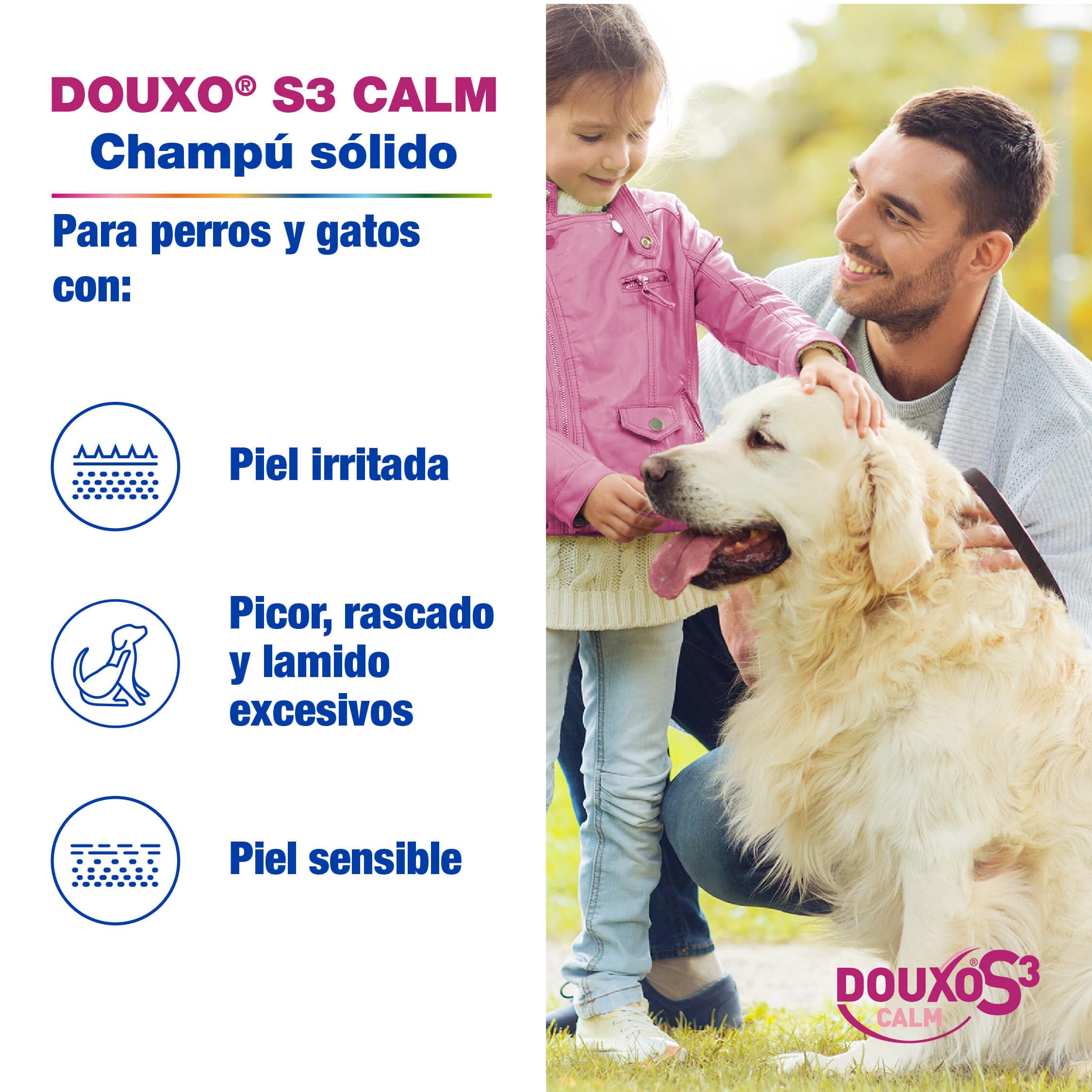 DOUXO® S3 Calm - Champú sólido para Pieles sensibles - Higiene para Perros y Gatos - Alivia y Protege - Fragancia hipoalergénica - 100 g