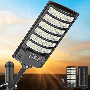 OKPRO Solar Street Lights Outdoor, Wide Angle Solar Lights Dusk to Dawn with Motion Sensor and Remote Control, Commercial LED Security Street Light IP67 Waterproof, for Yard, Parking Lot, Courtyards