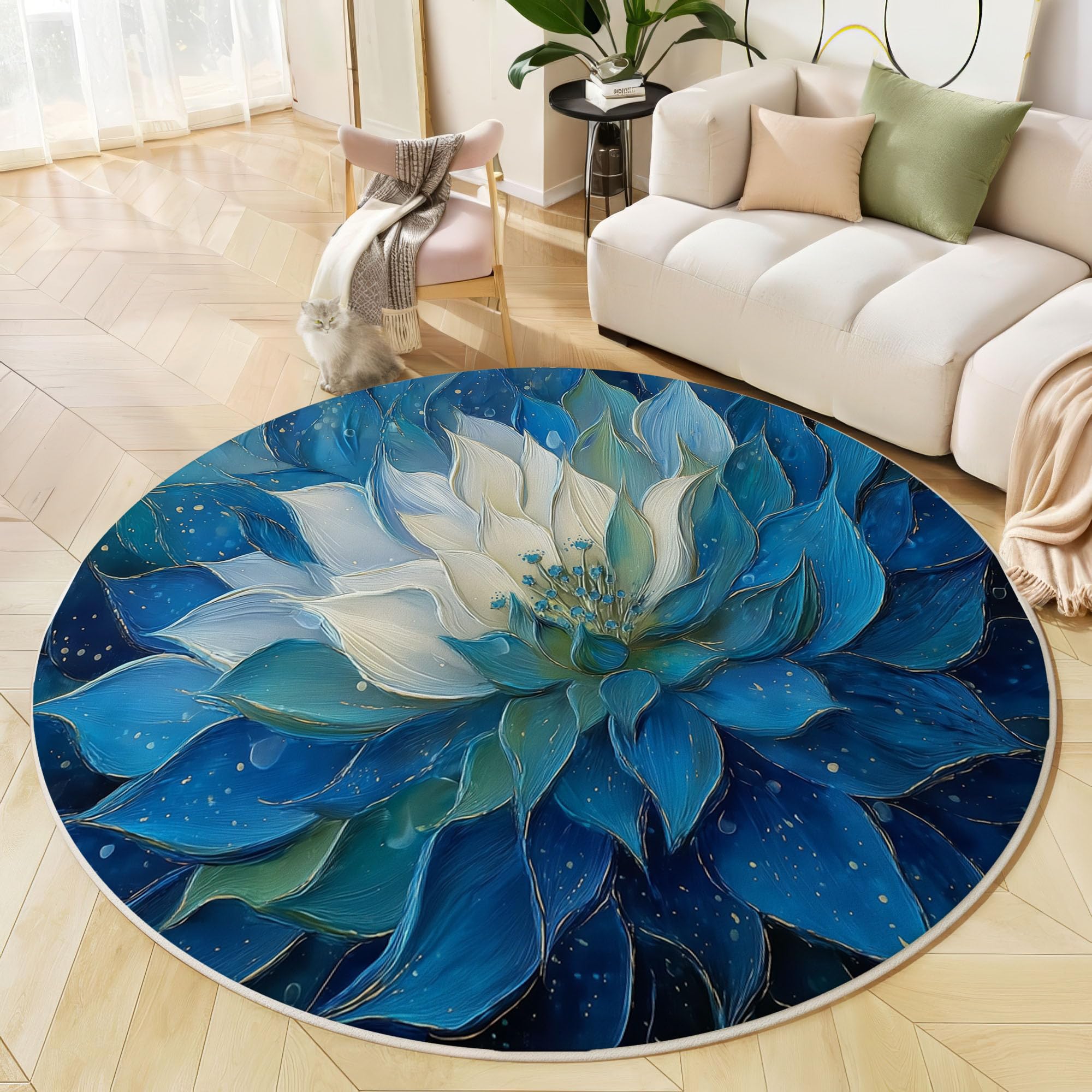 Tapis rond antidérapant lavable 200 cm bleu marine pour enfants