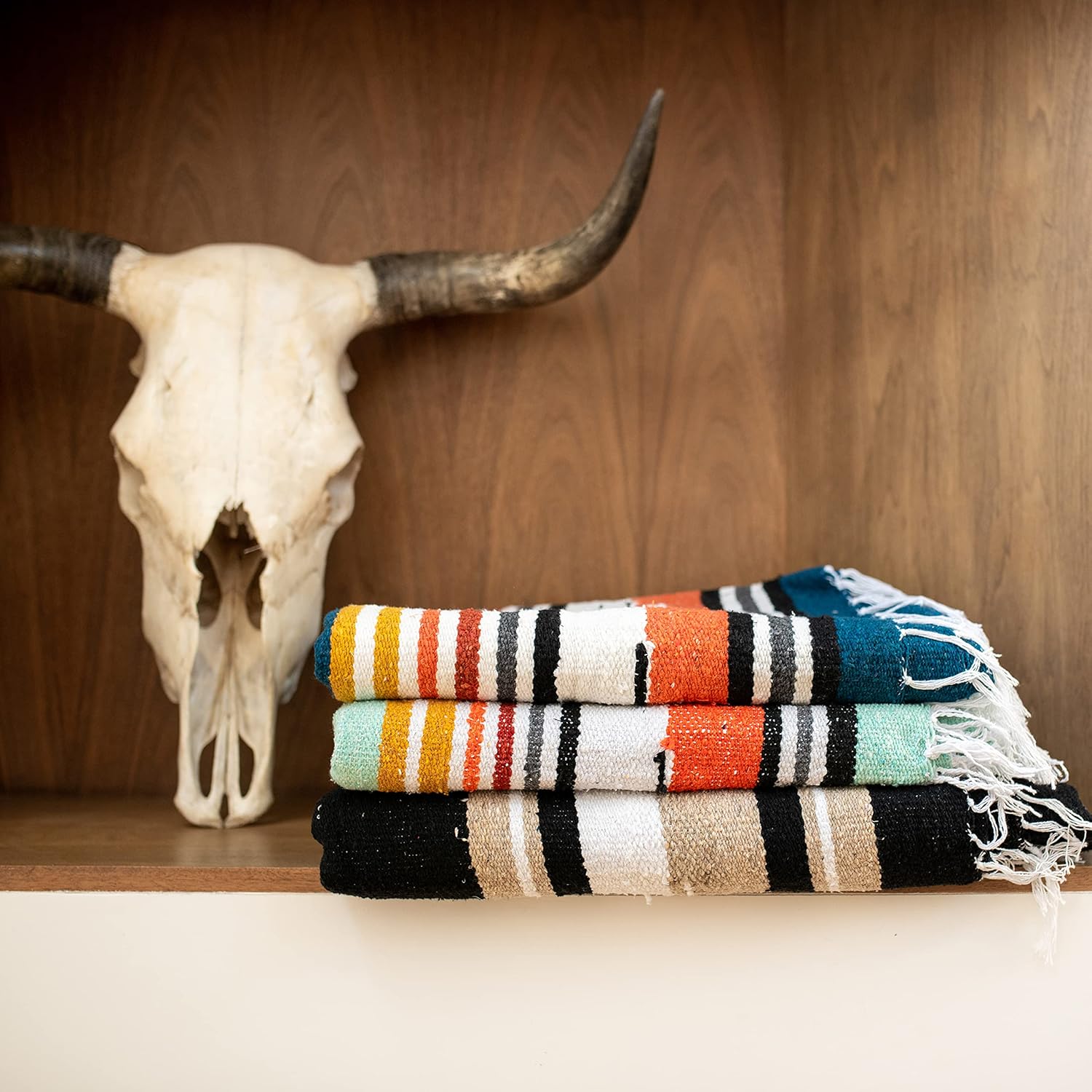 Black Mexican Blanket by Laguna Beach Textile Co - Beach, Yoga, Camping, or Decorative Throw Blanket - Traditional Handmade Serape - Black Baja - Image 8