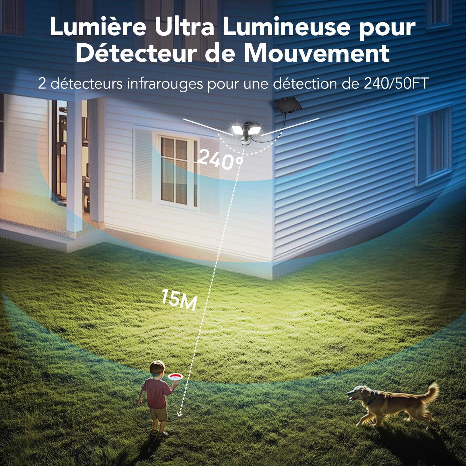 Linkind Projecteur Led Extérieur Connectée à Double Alimentation, Lampe 25W/3000LM Alimenté par Solaire & CA, Applique Extérieure IP65 avec Détecteur de Mouvement, Minuterie & Veilleuse RGB