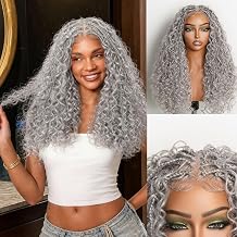 Frodio Cruly Boho Braided Wig 13x6 HD Pre-Cut Lace Wig 20 Inches Grey Color