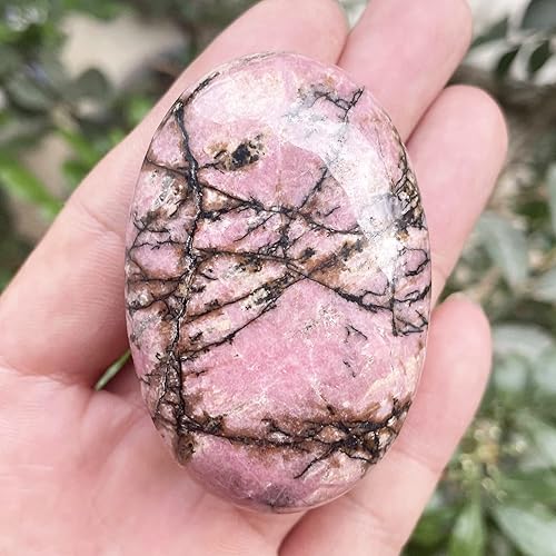 Miniatura 4 de Fekuar Piedra ovalada de palma de rodonita, piedras de bolsillo pulidas para preocupación, cristal curativo para terapia, geometría, equilibrio de
