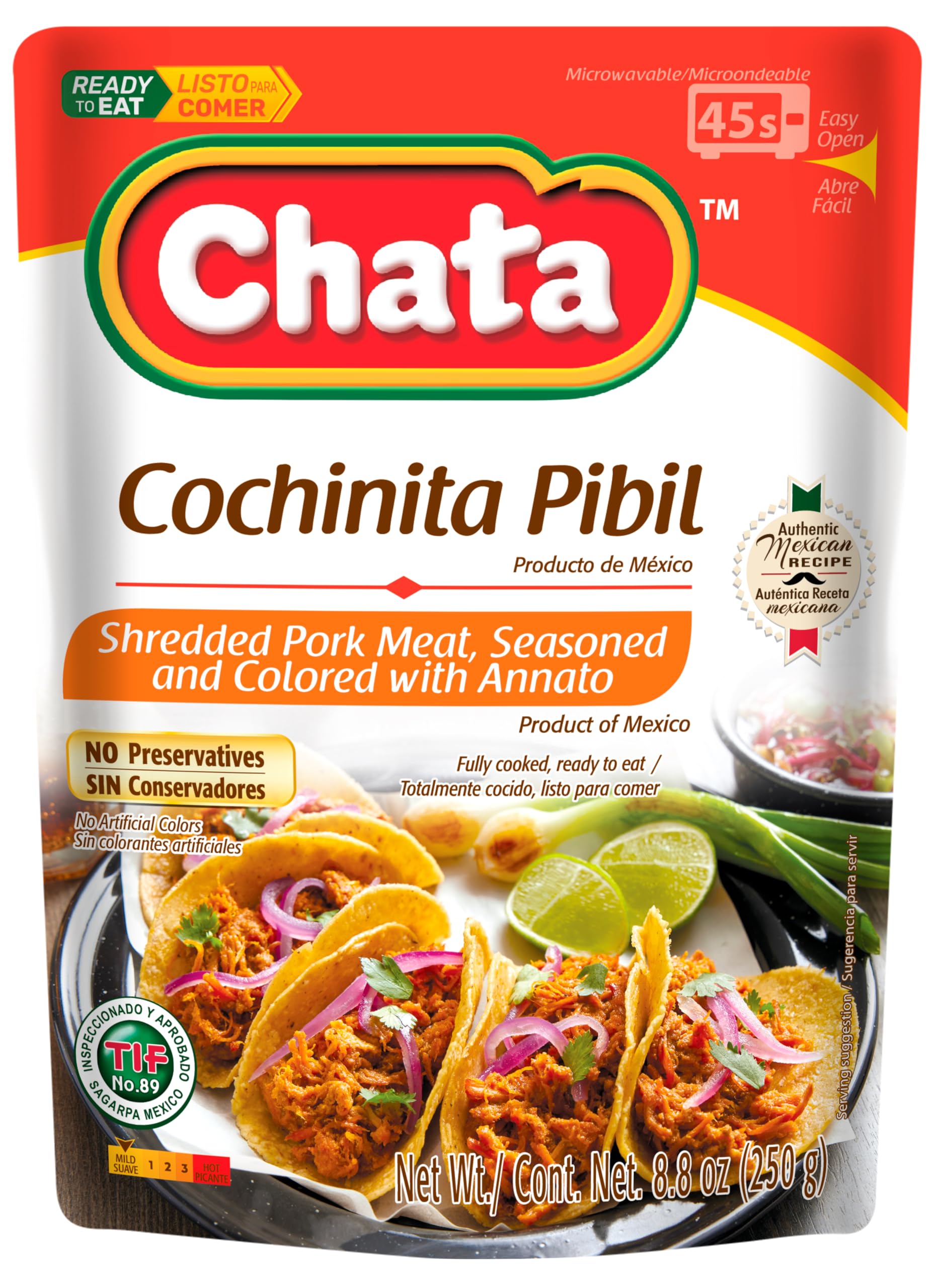 Chata Seasoned Shredded Meat 8.8oz Pouch (Pack of 1) (Select Flavor Below) (Cochinita Pibil).