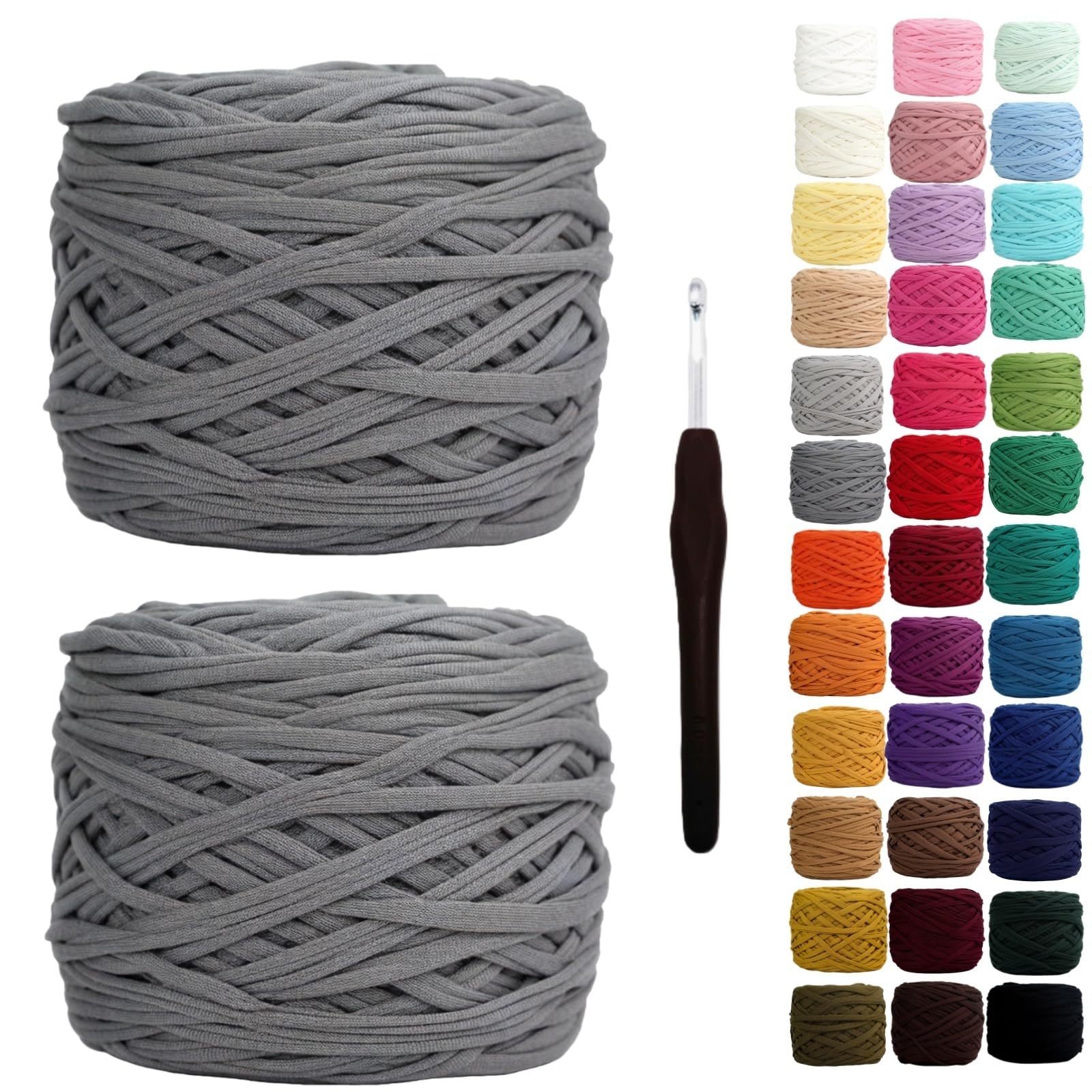 Binwat T Shirt Yarn for Crocheting 150m Elastic Ribbon Yarn Thick Crochet Fabric Yarn, Knitting T-Shirt Yarn for Crochet Bag/Blanket/Basket, DIY Crafts Projects, Home Decor (2pcs Dark Gray)