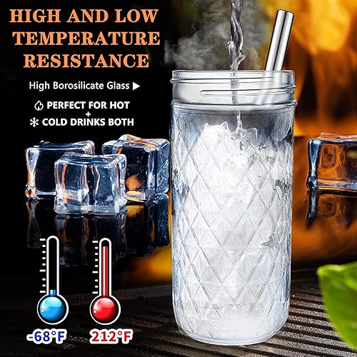 Miniatura 7 de Boba Cup - Taza de té de burbujas reutilizable, juego de tazas de vidrio, 4 tazas de tarro Mason con tapas y popotes y 4 tapas herméticas, taza de