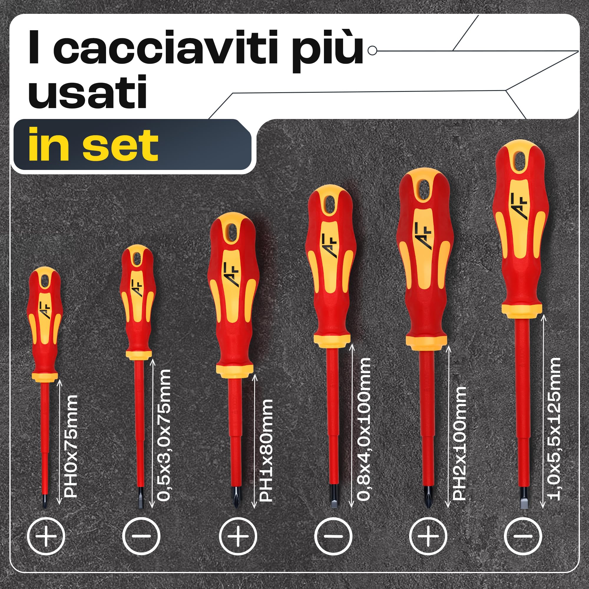 Set Cacciaviti Elettricista VDE Isolati 1000V – 6 Pezzi Magnetici – 3 Piatto + 3 Croce – Acciaio S2 Professionale – Cacciaviti Isolati per Lavori Elettrici di Precisione