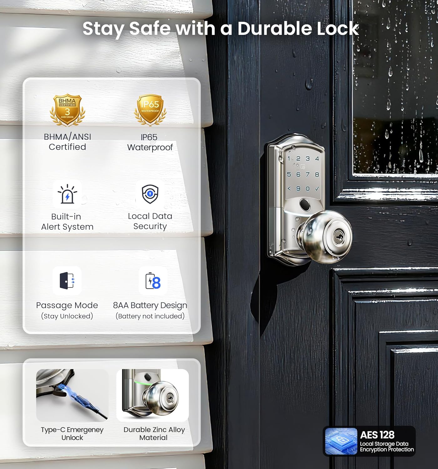 Veise VE028 Built-in Wi-Fi Smart Lock with Knob, Fingerprint Keyless Entry with Handle, App Remote & Voice Control, Electronic Digital Keypad for Front Door and Bedroom, IP65 Waterproof, Satin Nickel 6 81RuwPXZpsL. AC SL1500