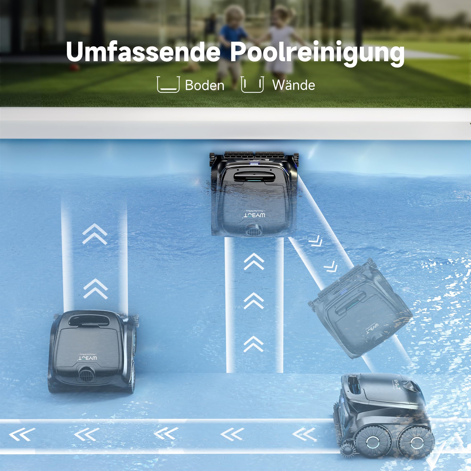WYBOT B1 Akku-Poolroboter für kleine Pools, Leichter intelligenter Poolreinigungsroboter mit App-Steuerung, Wand- und Bodenabdeckung, Zwei Seitenbürsten, bis zu 100 Minuten Laufzeit, Schwarz-Grün