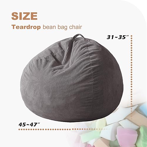 Miniatura 84 de Homguava Puf de 3.5 pies: puf de lágrima con relleno de espuma viscoelástica, sillas compactas de puf, sofá suave con funda de pana (gris)