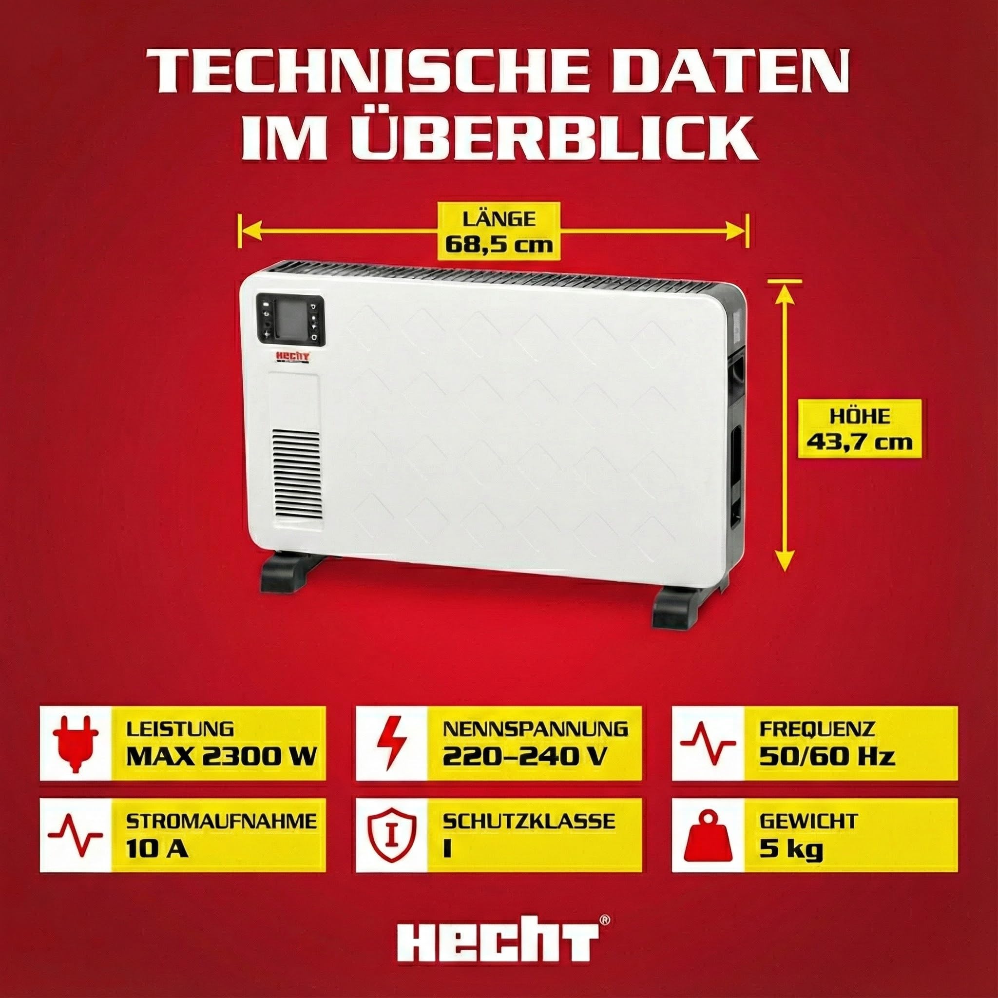 HECHT Elektroheizung – Heizgerät mit 3 Leistungsstufen | Elektro-Heizung mit Fernbedienung und Thermostat – Heizgerät für Räume mit 3 Leistungsstufen