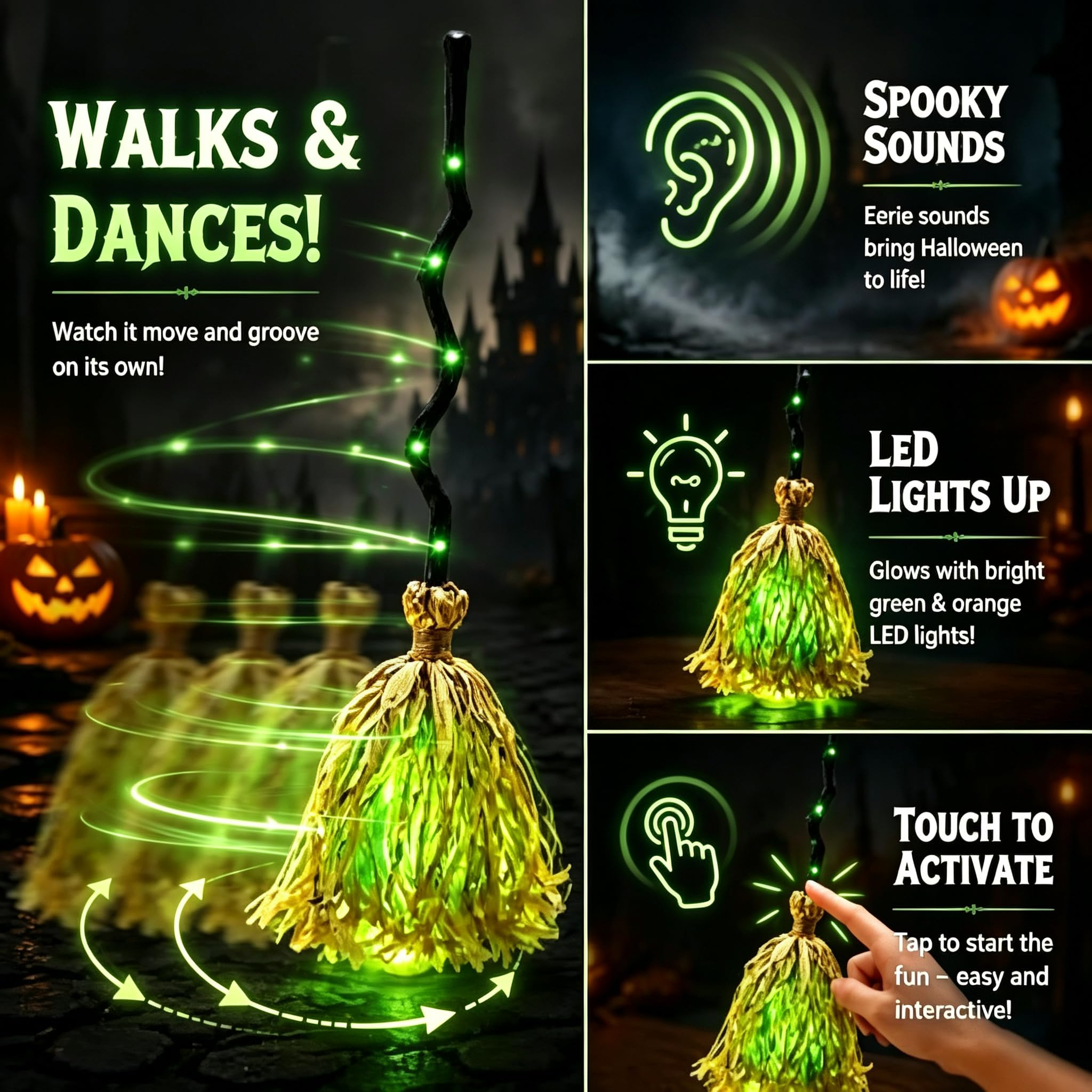 Animatronic Halloween 90 cm, chodzi i tańczy z lampkami LED i dźwiękiem