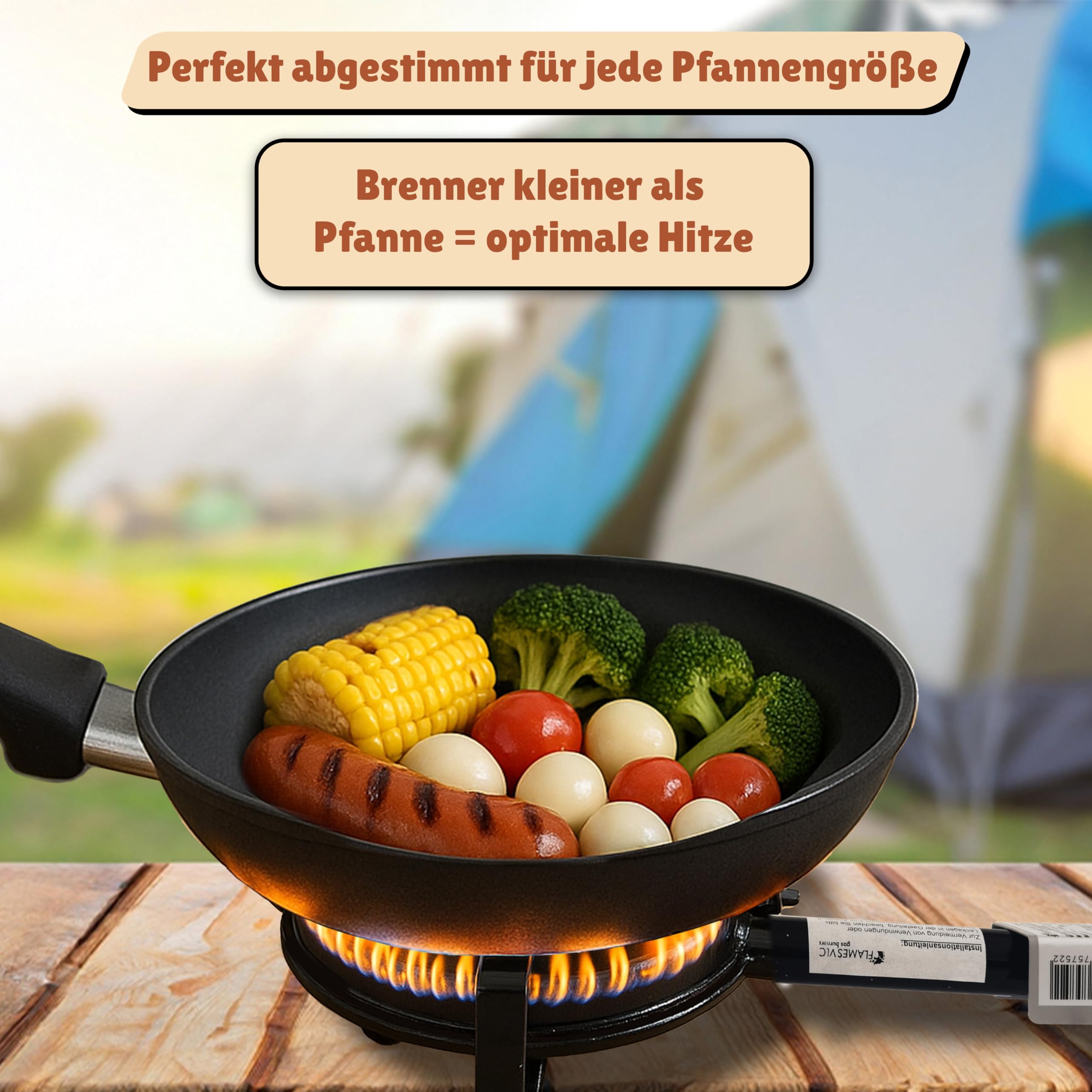 25 cm Outdoor Gasbrenner für Grill und Paella-Pfannen – 5,9 kW Energiesparend, Verstopfungsfreies Nadelventil, Niedriger Gasverbrauch, Ideal für Paella, Grillen und Outdoor-Kochen von Optimgas