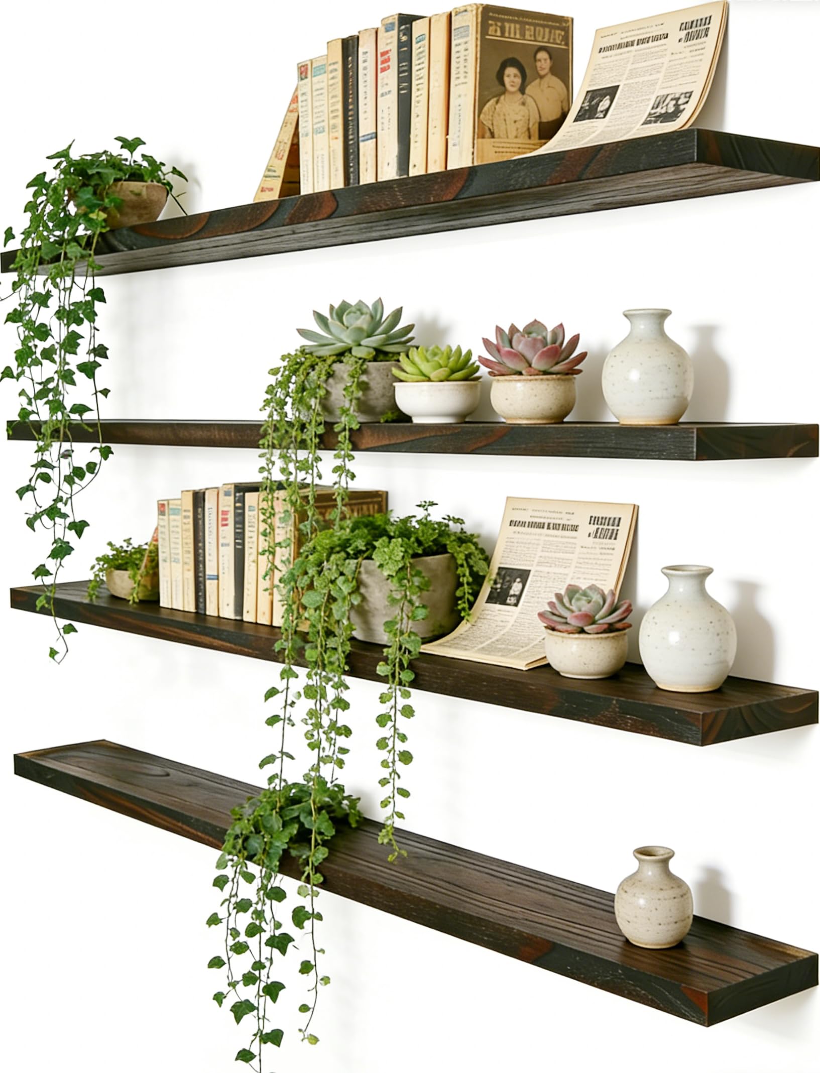 HXSWY 36 Inch Rustic Wood Floating Shelves Set of 4