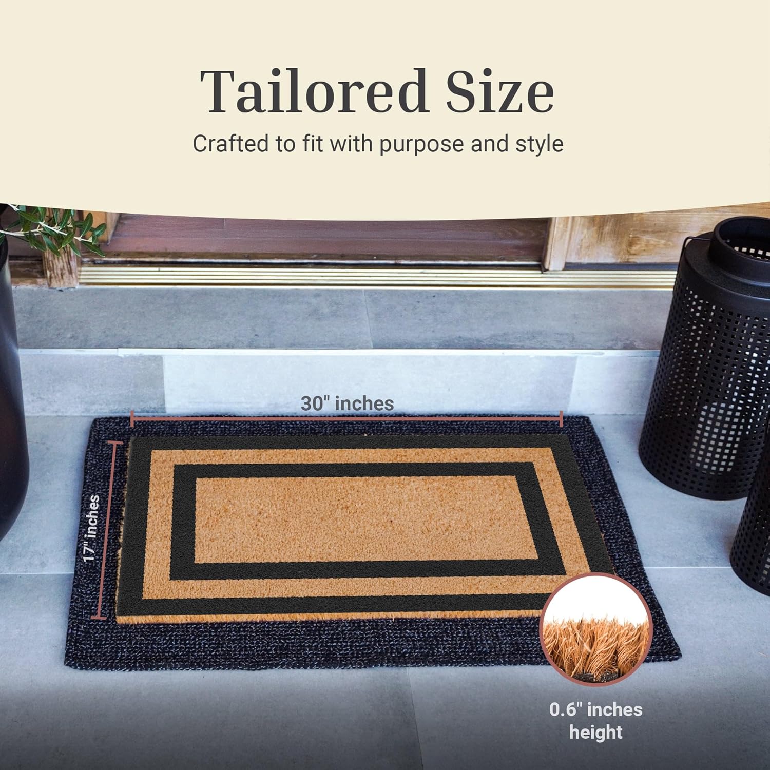 THEODORE MAGNUS Door Mat - Welcome Mat for Front Door with Non-Slip Backing - Durable Coir Doormat - Perfect for Outside Entrance and Entryway Matt - Outdoor/Indoor - Borderline - 17" x 30"