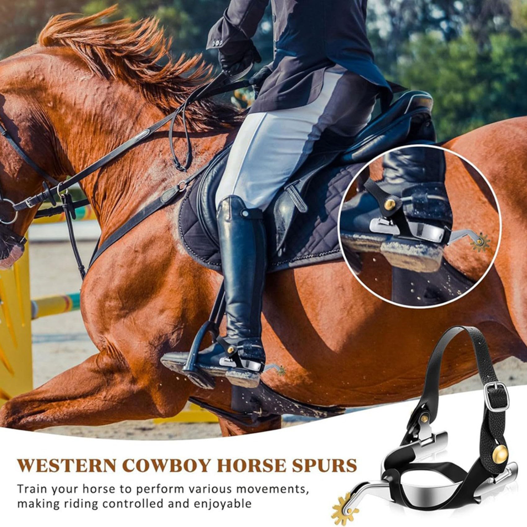 2er-Pack Sporen für Cowboy- für Herren mit 2 Ledergürteln und Befestigungsriemen, Western- und Englische Pferdesporen