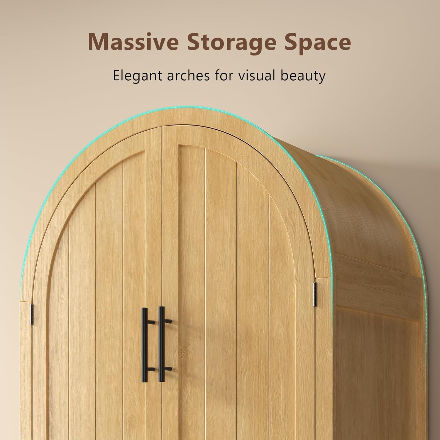 iPormis 71" Tall Arched Cabinet with Doors, Farmhouse Kitchen Pantry with 6-Tier Door Shelves & Drawer & Adjustable Shelves, Modern Wood Storage Cabinet for Dining, Living Room, Bathroom, Natural