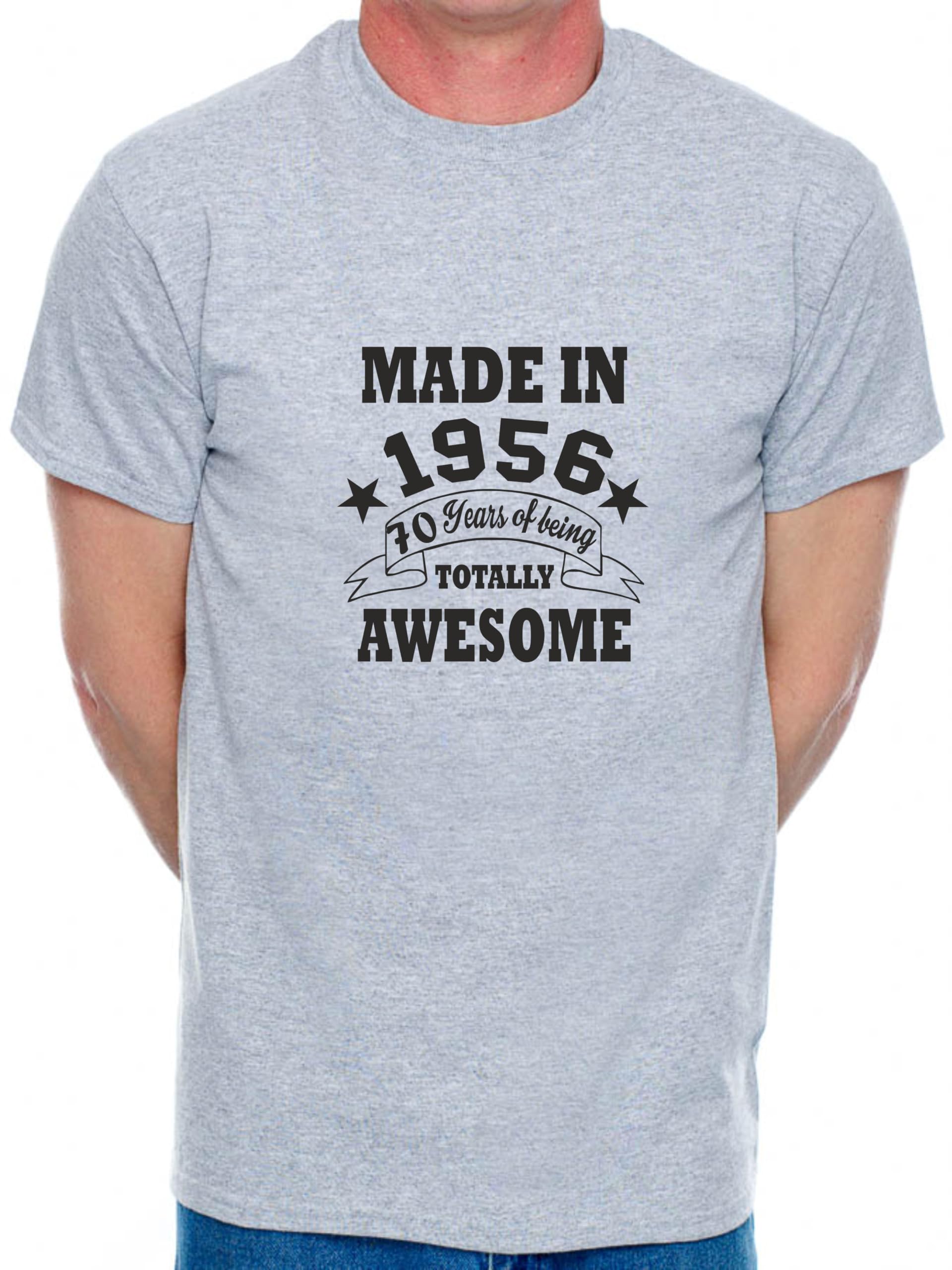 70th Birthday Men's T-Shirt Made in 1955 70 Years of Being Awesome Tee Shirt XX-Large Grey Black Text