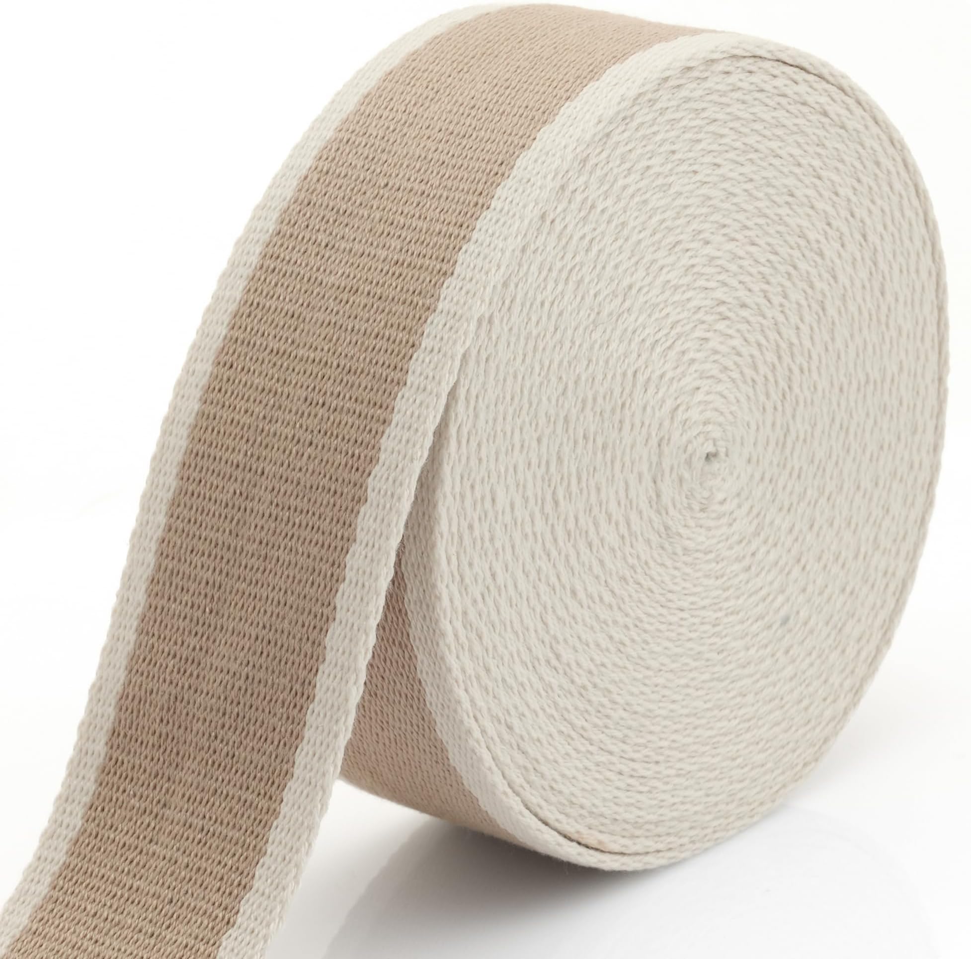 CRAFTMEMORE 1 1/2 Inches Cotton Webbing Strap, Two Tone Heavy Webbing for Arts & Crafts, Luxury Bag Strap (2 Yards, Tan-Ivory)