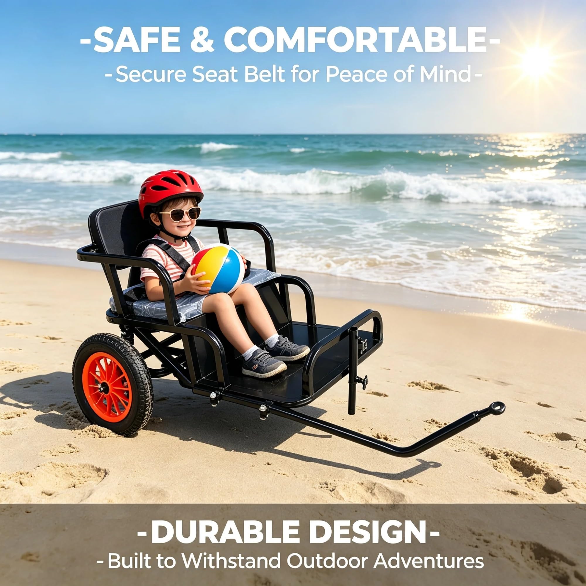 Remolque Infantil Monoplaza para Bici 60kg Arnés 5 Puntos Plegable | Bastidor de Acero + Capacidad 60kg + Arnés 5 Puntos + Almacenamiento Plegable + Ruedas