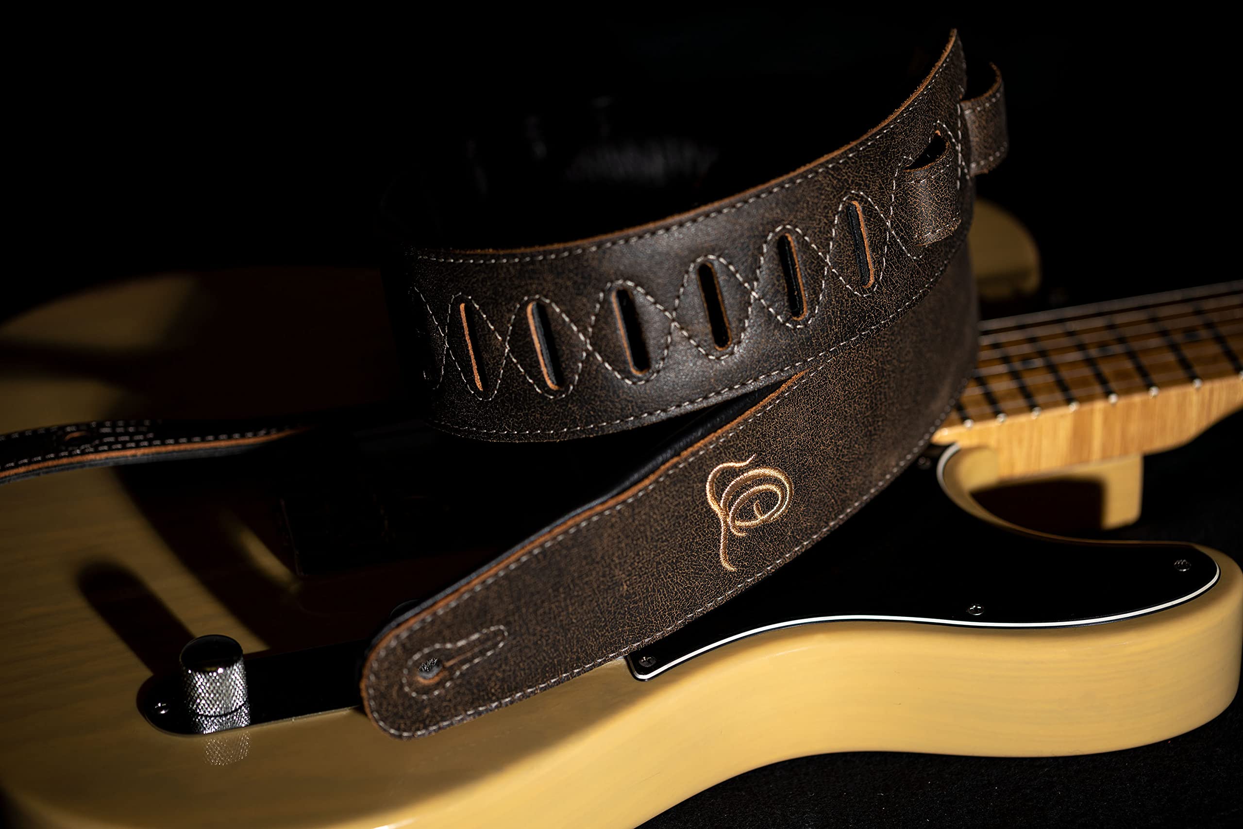 Ortega Guitars Gitarrengurt Länge Verstellbar - Akustik Gitarre / Bass, E-Gitarre, E-Bass - Artist Series - Echtleder, Desert Stone (OSAR-3)