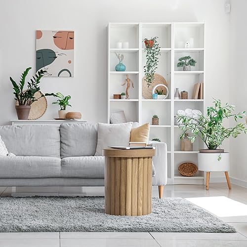 Miniatura 7 de LuxenHome - Mesa auxiliar redonda de madera, mesa auxiliar acanalada de 19 pulgadas para espacios pequeños, mesas decorativas de madera modernas de