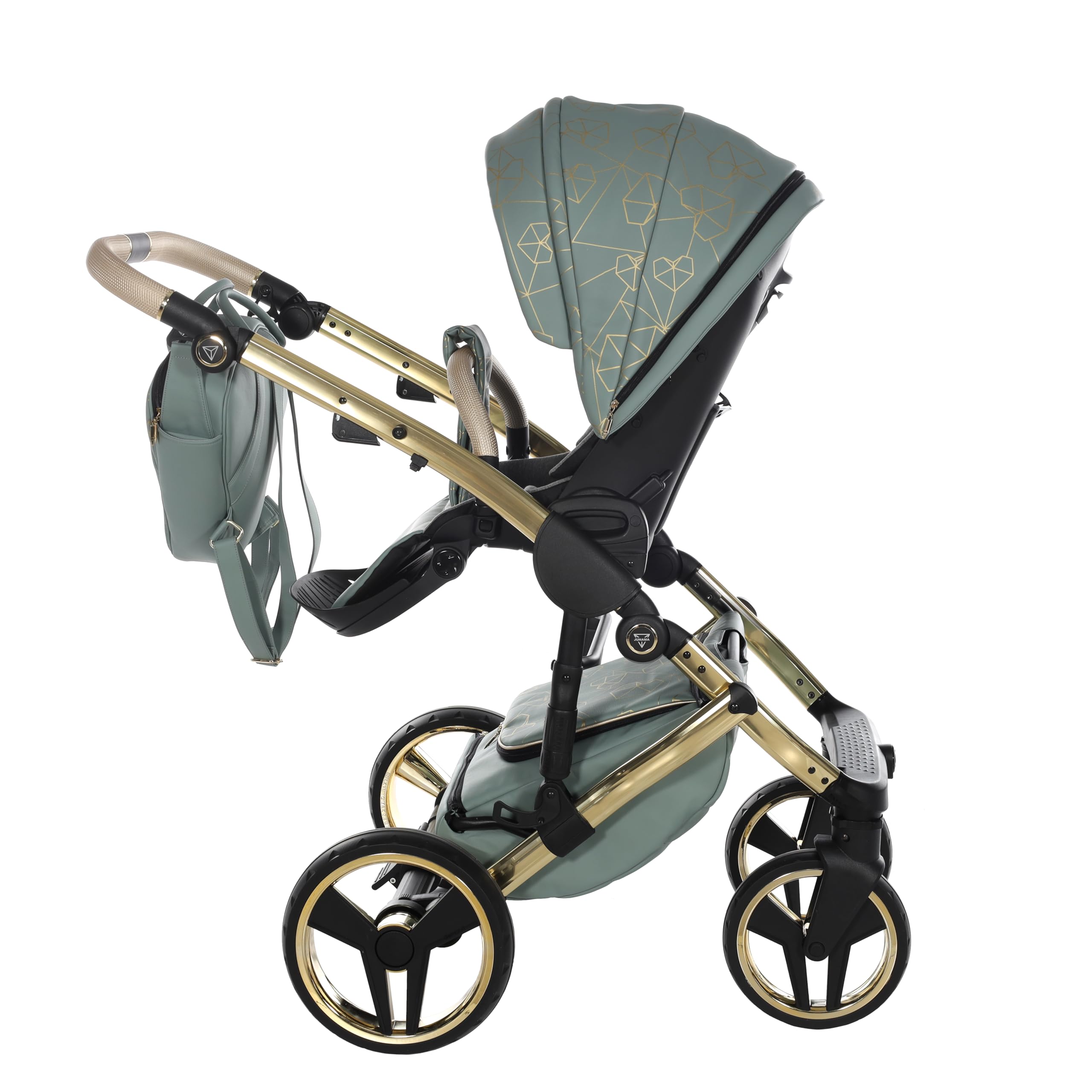 Junama Passeggino TRIO Heart 03 Verde e Oro - 2in1 3in1 4in1 + ombrellino (4 in 1 con Base ISOFIX)