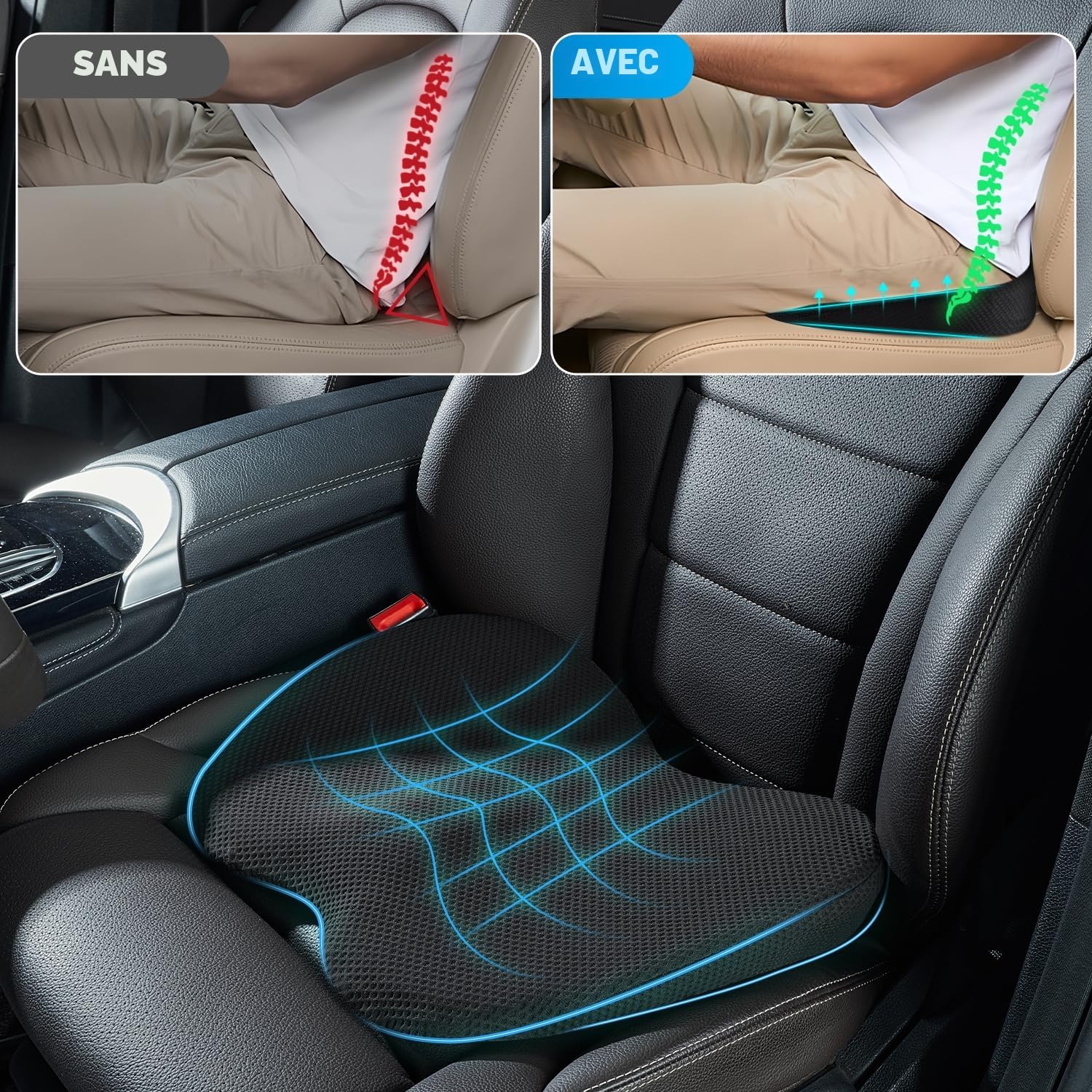 Qutool Coussin compensé en Mousse à mémoire de Forme pour Voiture - Coussin de siège de Voiture - Coussin de siège conducteur - Coussin de siège - Coussin de siège pour Chaise de Bureau